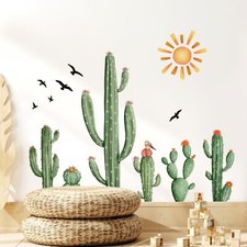 Supzone Boho Cactus Wall Stickers Tropical Cacti Green Plants with Sun and Bi...