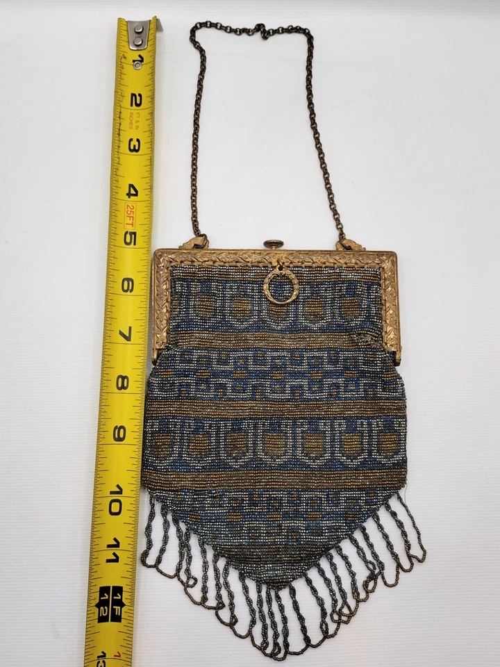 Early 1900's Vintage Metal Beaded Purse Art Deco - Image 2 of 4