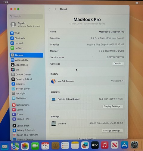 Apple MacBook Pro 13" 2019 TouchBar i5 2.4GHz 8GB Ram 512GB SSD READ DESC* [E32] - Picture 3 of 14