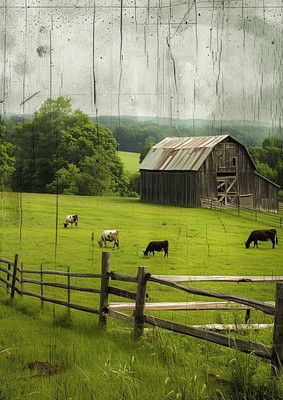 8.5 x 11 -Rustic Barn Farm house Home Decor Bathroom Kitchen Wall Art Cows Field