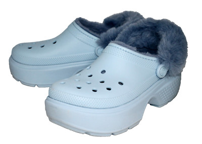 CROCS Stomp Lined Platform Clogs Women 10 Men 8 Blue Calcite Chunky Heel 208546