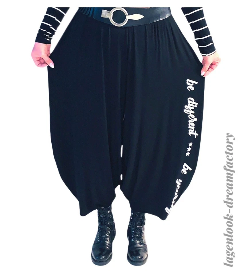 MY OBSESSION MYO-Lagenlook übergrosse JERSEY-Ballonhose schwarz-PRINT 46 48 50 52 54 56