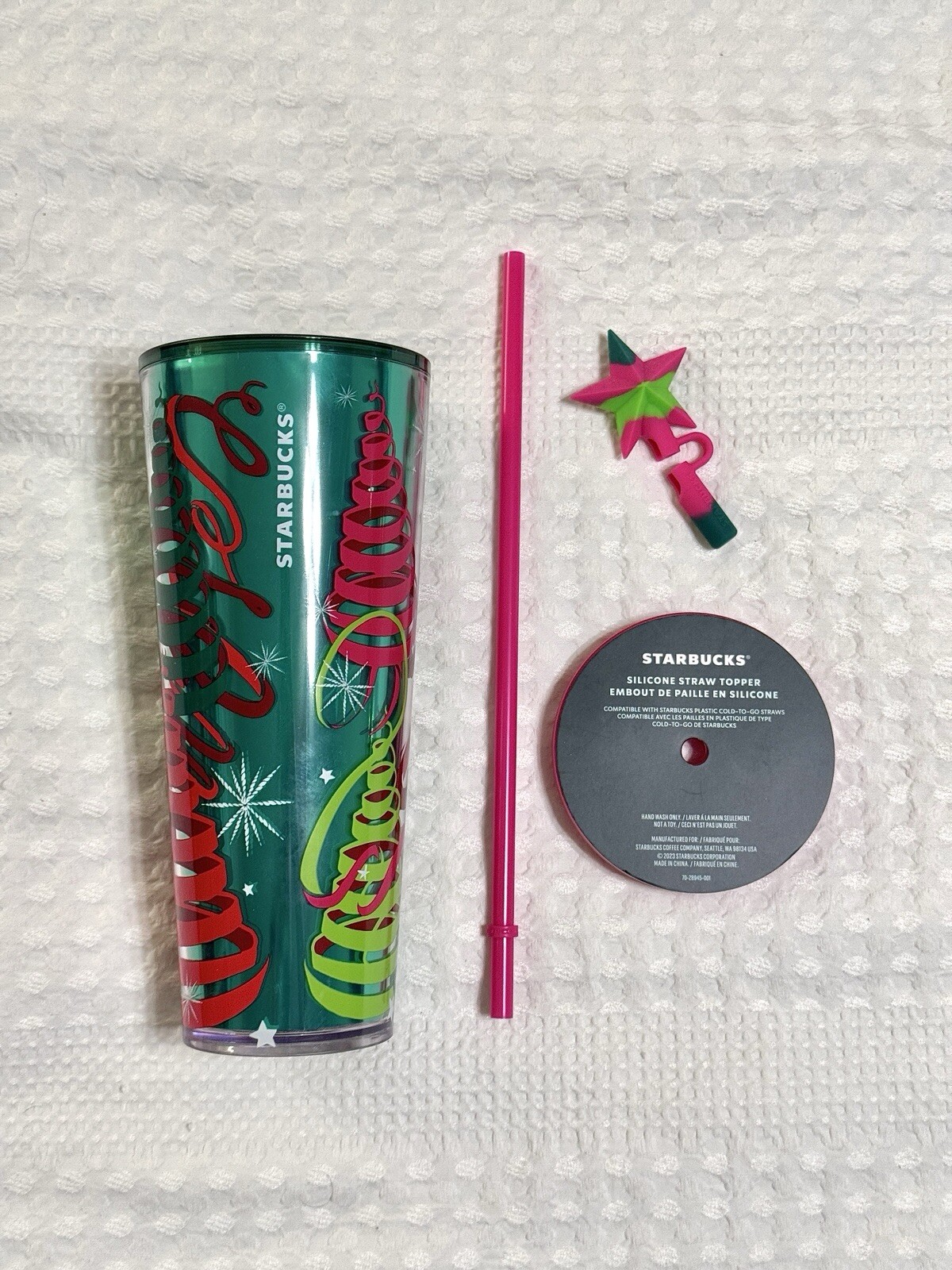 Starbucks 24oz Green Ribbon Trees Tumbler with Straw Topper