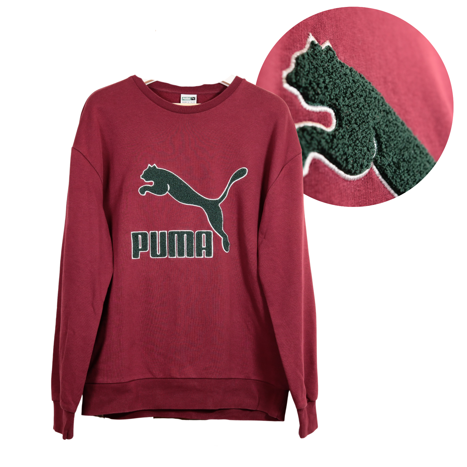 PUMA Sweatshirt Men's Medium Burgundy Red Towelled Graphic Logo Jumper