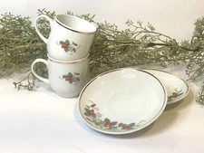 Vintage Avon Miniature Porcelain Strawberry Teacup and Saucer 1978 | Set of Four