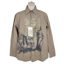 New Roar Button Up Shirt XL Brown Graphic Dou...