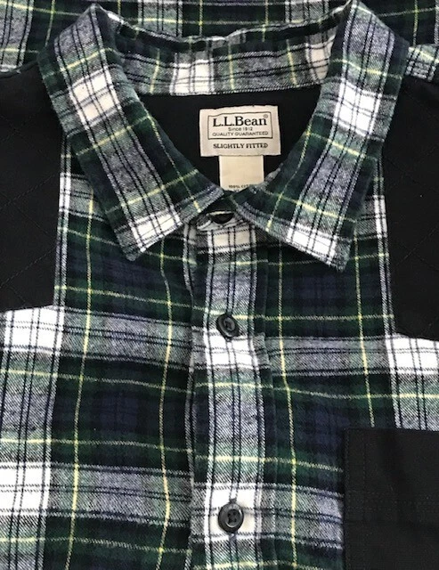 MEN'S L.L. BEAN LUMBERJACK FLANNEL PLAID NAVY/WH/GREEN BUTTON DOWN L/S SHIRT- XL