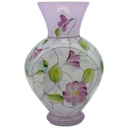 Fenton Art Glas französisch opaleszierendes Buntglas Blumenmuster QVC Vase handbemalt - Bild 2 von 8