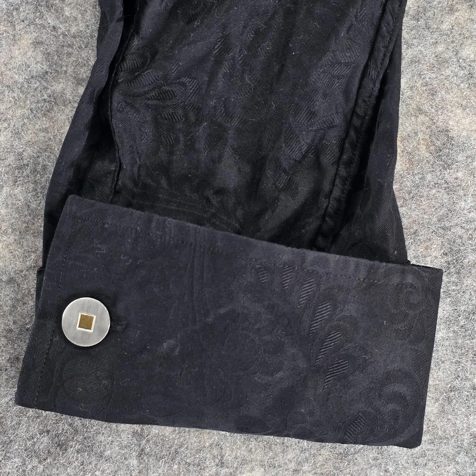 Eton Ganghester Shirt Mens 18/46 Covered Placket Black Ghost Brocade French Cuff - Image 4 of 4