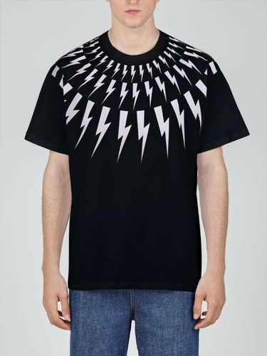 Neil Barrett Fair-isle Thunderbolt jersey Unisex T-shirt SMALL - Picture 2 of 10