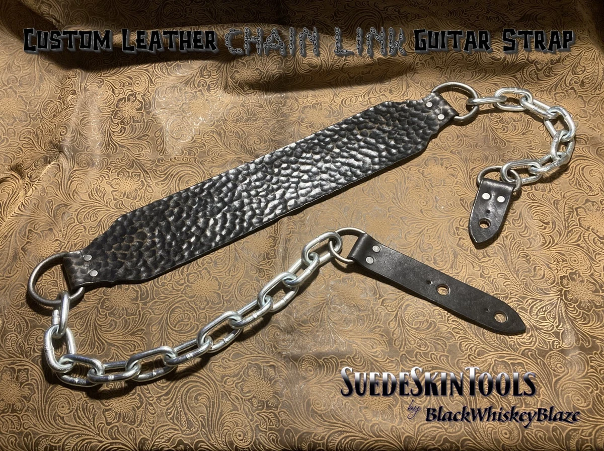 Custom Leather Chain Link Guitar Strap Back Alley Brawler Tooled