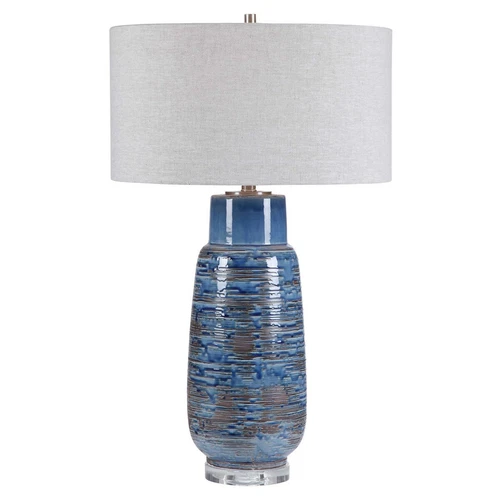  Magellan Ceramic Table Lamp Crystal Foot Indigo Blue Drip Glaze Uttermost 28276 - Picture 1 of 7