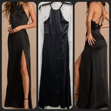 LULUS Make it Elegant Black Satin Strappy Maxi Dress Stunning Size SMALL NWOT