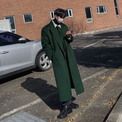 Long Wool Coat Men Autumn/winter Korean Loose Thickened Wool Windbreaker Jacket - Picture 15 of 15
