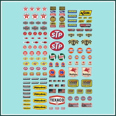 Decal 1:24 / 1:18 - 144tlg. f. Schweller & Kotflügel Racing Slotcar Gasoline USA