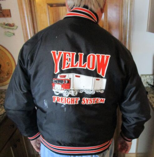 VTG YELLOW FREIGHT SYSTEM TRUCKING CO BLACK BOMBER MENS JACKET BUTWIN Sz LARGE - Picture 1 of 8