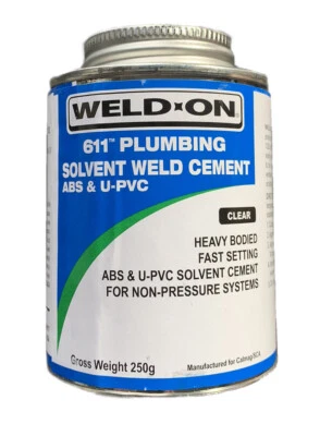 WELD ON Weld-On Solvent Cement For ABS & PVC Plastic Plumbing Pipe Adhesive Glue 250ml