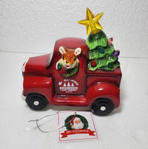 Vtg Designed In NY Farm Fresh Trees Mr Christmas Red Truck 5" Lighted Tree Top - Picture 7 of 9