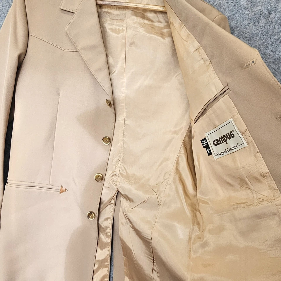 Traje Chaqueta Hombre 36R Pequeño Blazer Campus Años 70 Vintage Tostado Diente de Sierra Occidental Foto 2 de 4