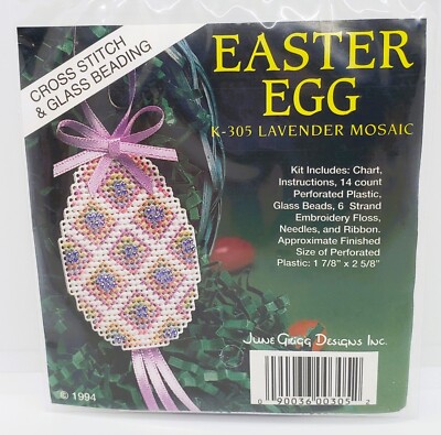 June Grigg Design LAVENDER Easter Egg Counted Cross Stitch Glass Bead Kit K-305