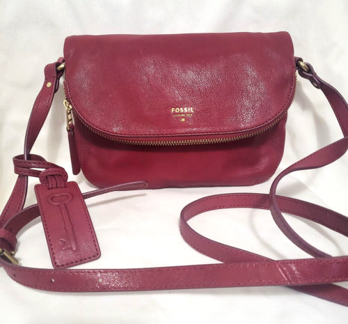 Fossil Preston Flap Maroon Leather Crossbody Bag Gold Hardware - Picture 1 of 12