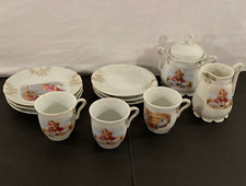 Antique German Child Tea Set Little Girl w Teddy Bear Cups Saucers Plates 3 Sets