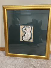PRICE REDUCTION.     large framed litho print -green mat-Ornate gold frame-