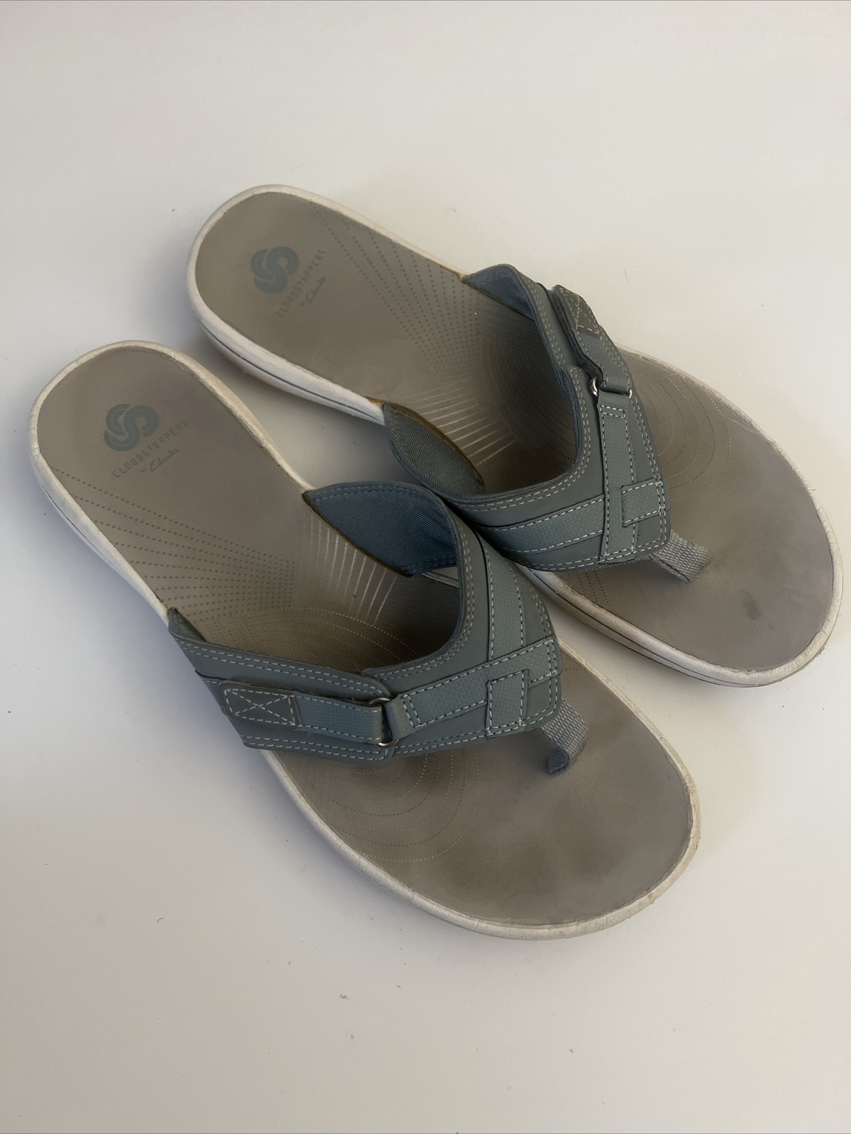 Women's Sz 10 Clarks Cloudsteppers Sunmaze Blue FlipFlops eBay