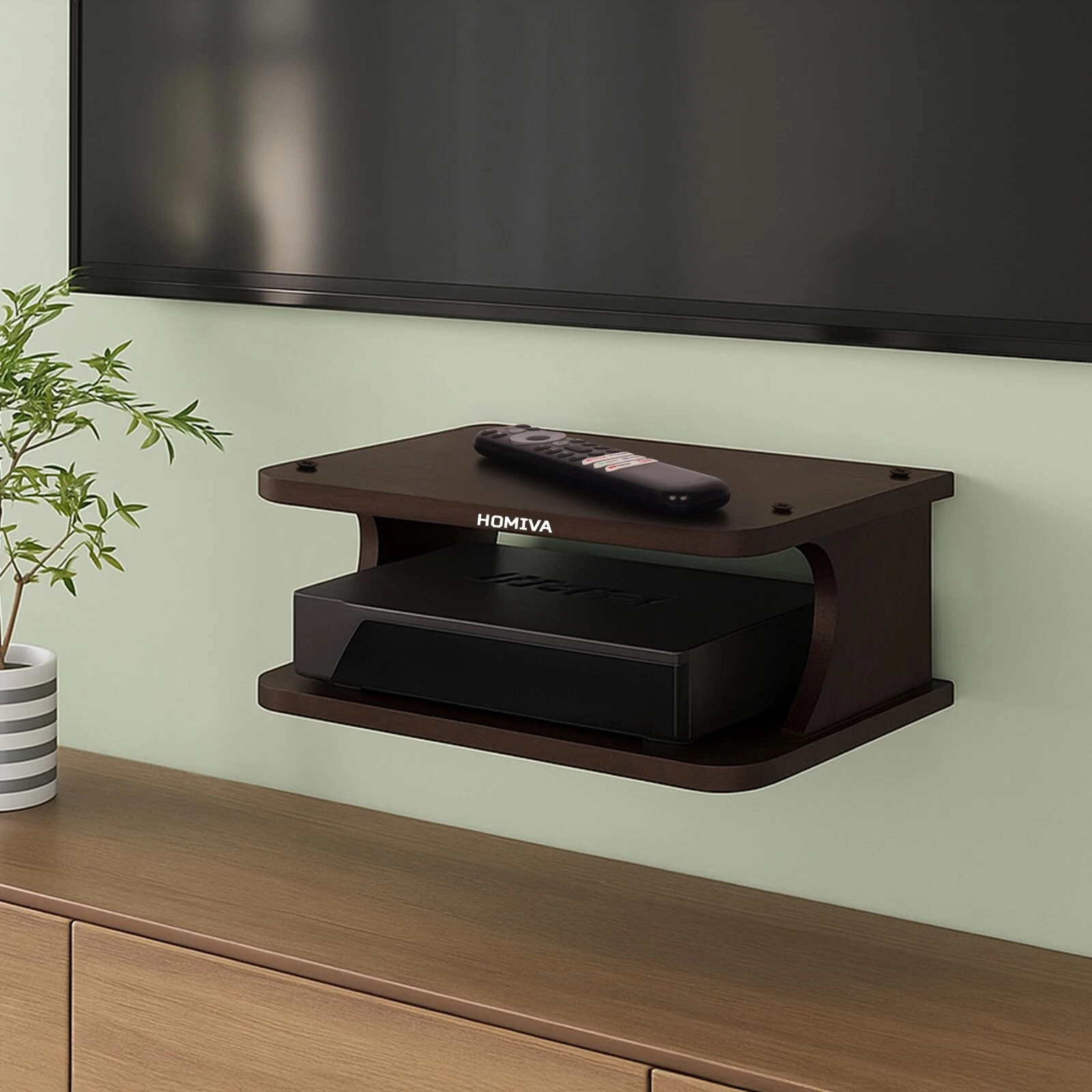 HOMIVA DIY Compact wooden wall mount stand with curved side design - Dark Brown