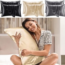 2PCS Luxurious Satin Silk Pillowcase Soft Bedding Standard 20"x26" Pillow Cover