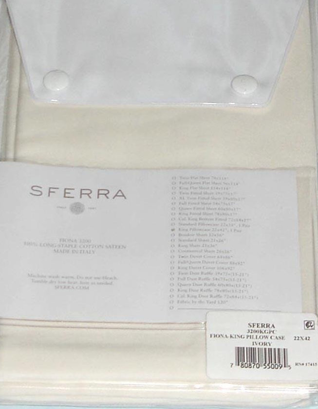 Sferra Fiona Ivory King Luxury Pillowcases Pair Cotton Sateen Made in Italy New
