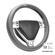 15 Inch Faux Leather  Wood Trim Steering Wheel Cover - Universal Fit, Grey