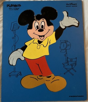 Walt Disney Mickey Mouse Vintage Playskool Wood Board Puzzle 190-5 (8 Pieces)