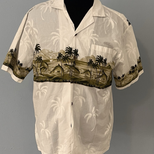 Aloha Fashion Men's Hawaiian Shirt Large Short Sleeve Palm Dolphin Tropic