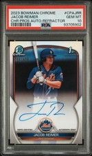 Jacob Reimer 1st 2023 Bowman Chrome Prospect Auto Refractor /499 PSA 10 Mets