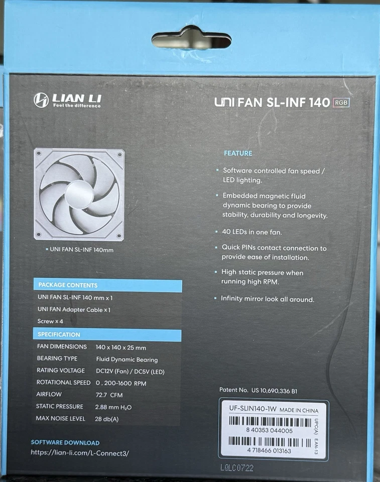 Lian Li UNI FAN SL-INF 140 RGB 140mm Case Fan -Wired, White - Image 4 of 4