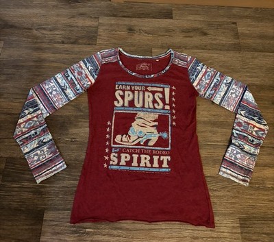 NWOT Women s Western Panhandle Long Sleeve Earn Your Spurs Rodeo Spirit Size M 
