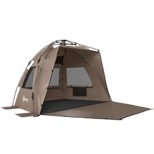 Outsunny Pop Up Beach Tent for 2-3 Person with Carry Bag, UPF15+, Brown