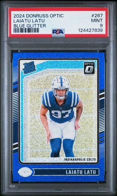 2024 Panini Donruss Optic - Rated Rookie Laiatu Latu #267 Blue Glitter RC PSA 9