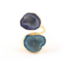 Crystal Geode Druzy Double Layer Stone Ring Gold Electroplated Statement Ring