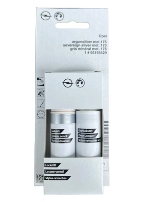FARBYAEROZOLE Lápiz de pintura original Opel Opel Opel 176 / Z176 plata argón met. + Barniz transparente 2x12ml