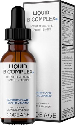 Codeage Liquid B-Complex 8 B Vitamins Methyl Folate B12 Raspberry 1oz