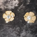 Vtg. MIRIAM HASKELL Faux Pearl Rhinestone Clip Earrings Gold Tone Filigree As Is