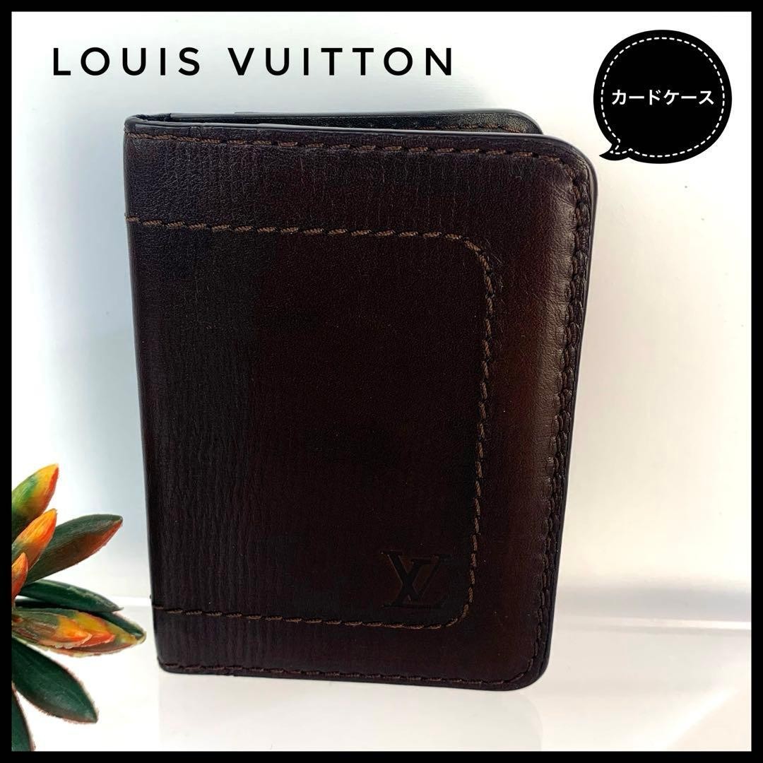Louis Vuitton Card Case Business Card Holder Leather Brown Black M97023