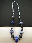 Vintage Blue Art Glass Porcelain Heishi Stone Beaded Chunky Necklace 28" — photo 3