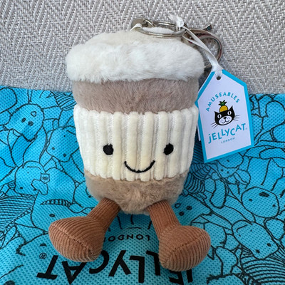 Jellycat Amuseables Coffee To Go Plush Bag Charm Keychain NWT Dust Bag 2026