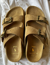 Polo Ralph Lauren Men’s Beige Suede Slide Sandals Double Buckle Turbach Clog