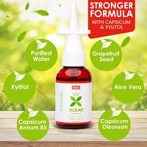 Xlear MAX Saline Nasal Spray, Natural Formula with Xylitol, Capsicum and Aloe, N