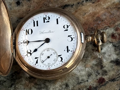 Hamilton Pocket Watch Hunter's Case 17J Gold Filled Antique Sold As Is 55mm Case