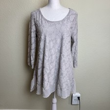 Simply Vera Wang Women's Top Tunic Lined 3/4 Sleeves Size S Floral Gray